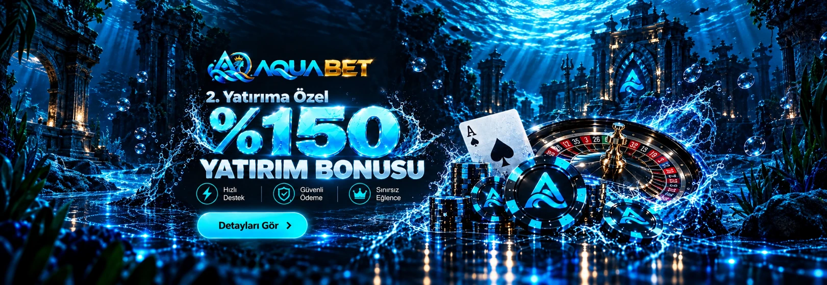 AQUABET ikinci yatırıma özel %150 bonus